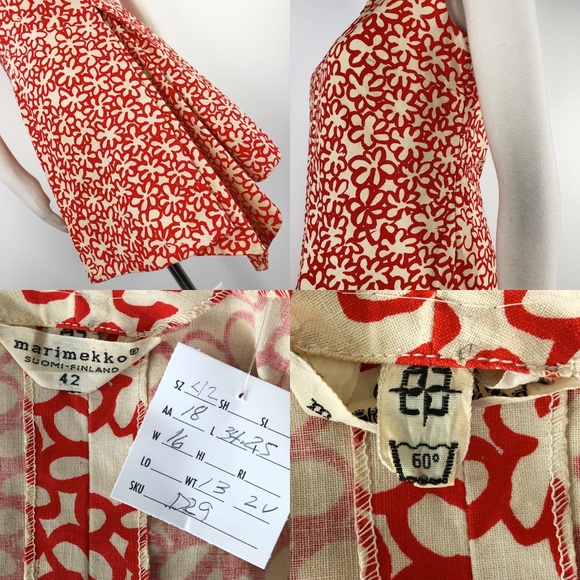 SOLD  RARE Marimekko Floral Red Print Pleat Zipper - Picture 8 of 8
